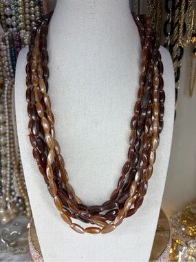 Vintage Hong Kong Brown Beaded Layered Necklace